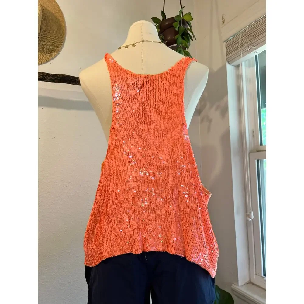 Joe's Jeans Pink Mermaid Slouchy Sequin Beaded Tank Top Size Medium Some Wear